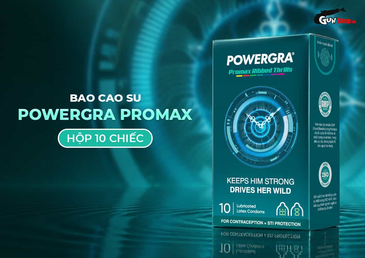 Bao cao su siêu mỏng kết hợp gân sọc, điểm nổi Powergra Promax chính hãng tại Gunshop