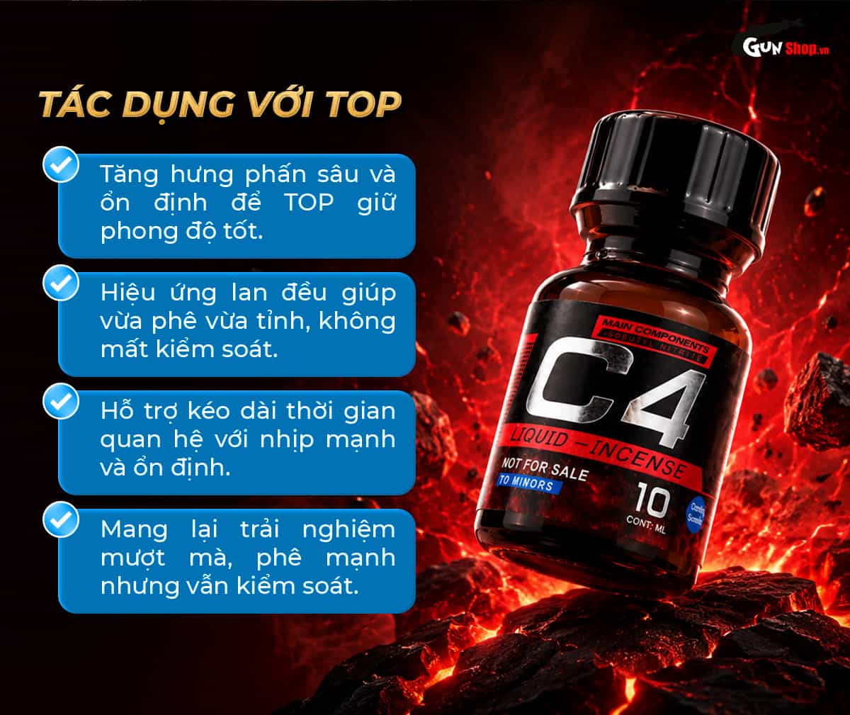 Công dụng của Popper C4 Red 10ml đối với Top
