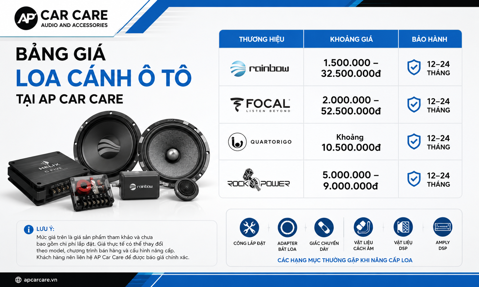 Bảng giá loa cánh ô tô tại AP Car Care
