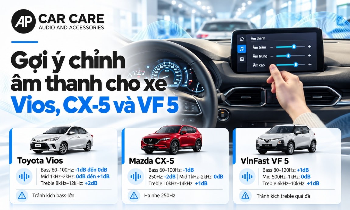Gợi ý chỉnh âm thanh cho xe Vios, CX-5 và VF 5
