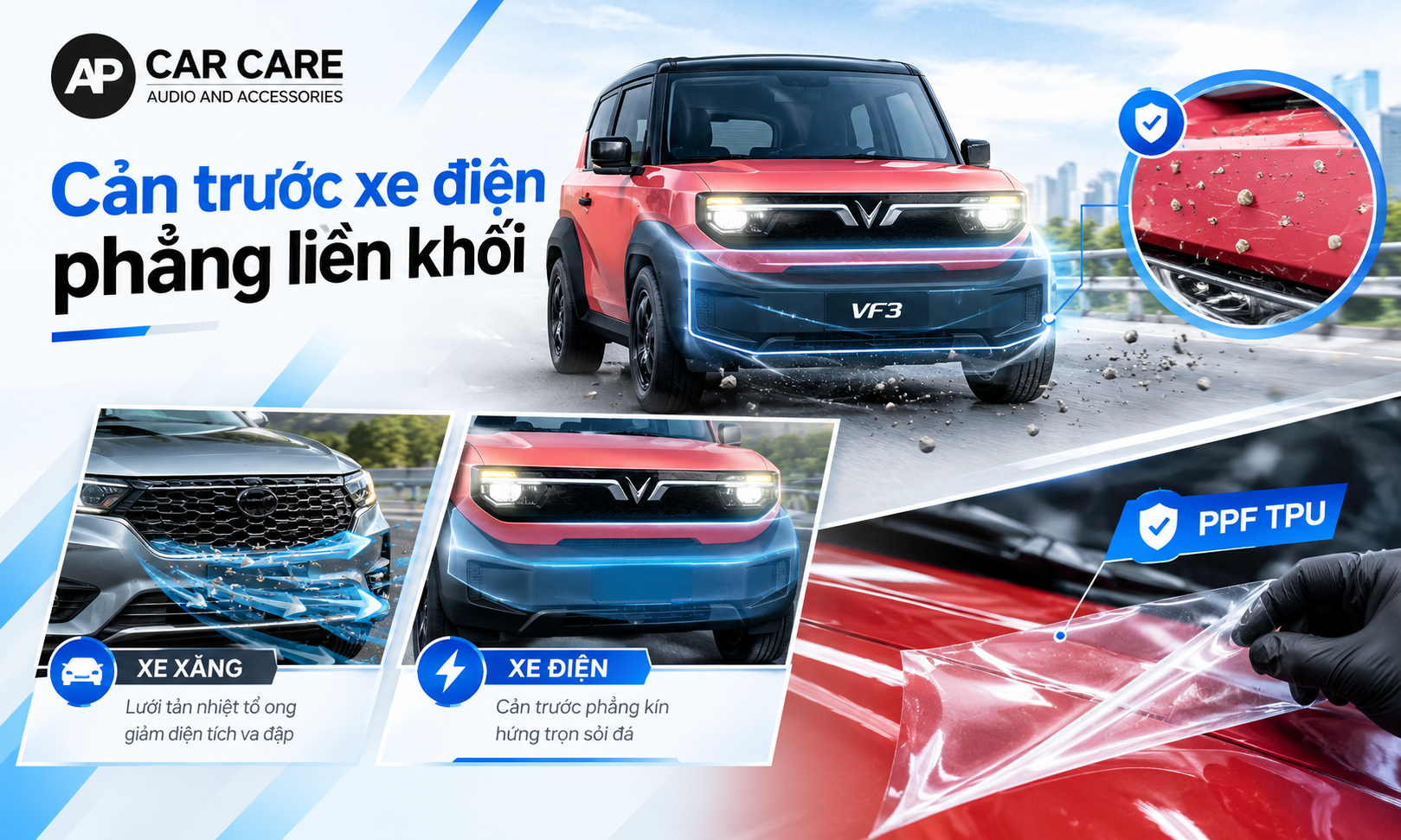 Cản trước ô tô phẳng và dàn áo xe máy điện dễ trầy xước