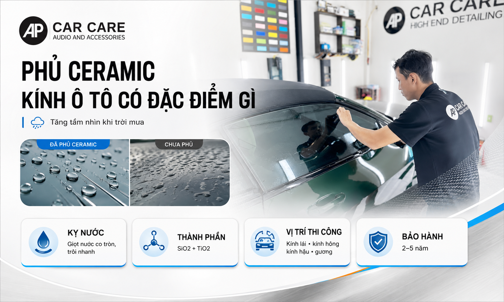 Phủ ceramic kính ô tô có đặc điểm gì