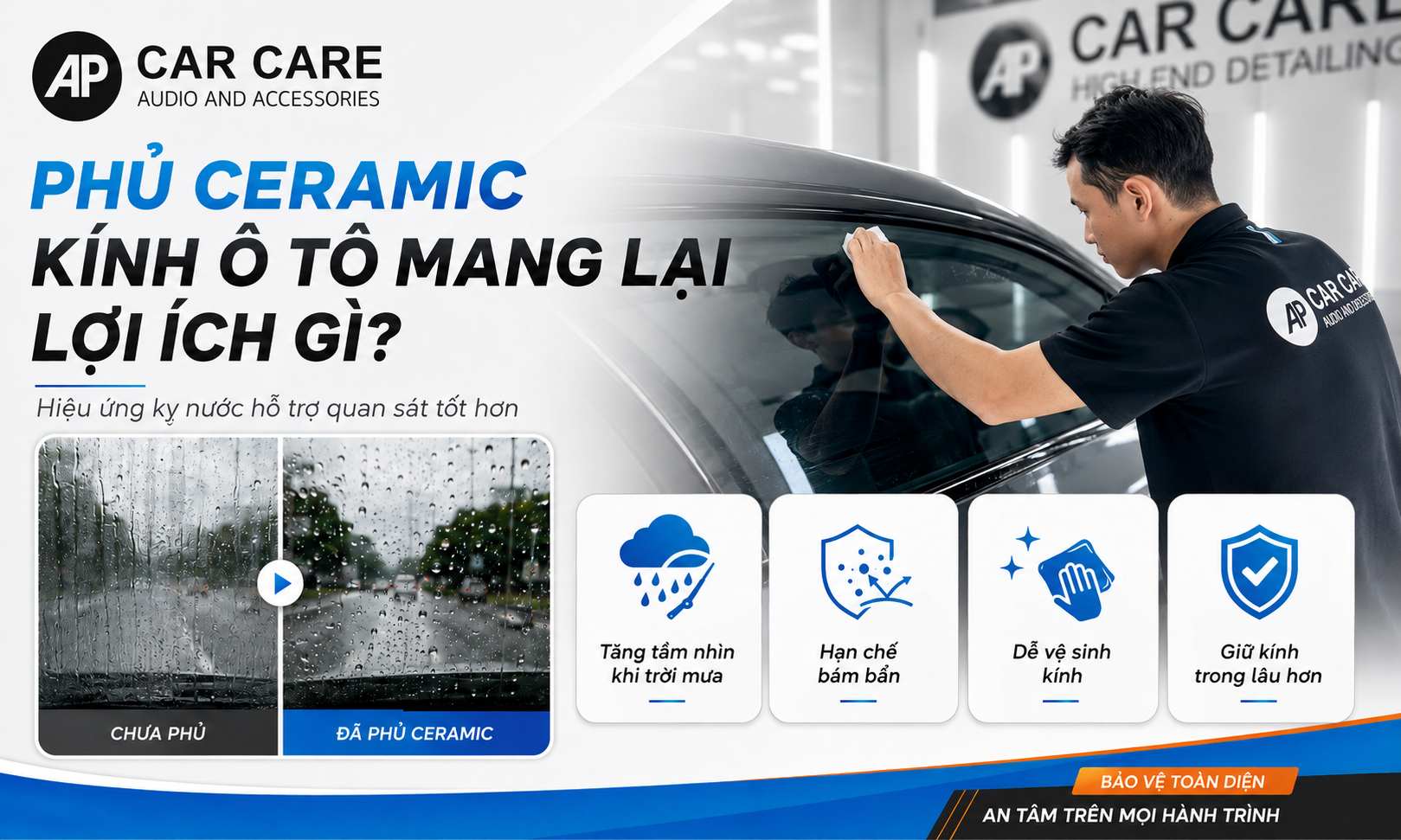 Phủ ceramic kính ô tô mang lại lợi ích gì cho người lái