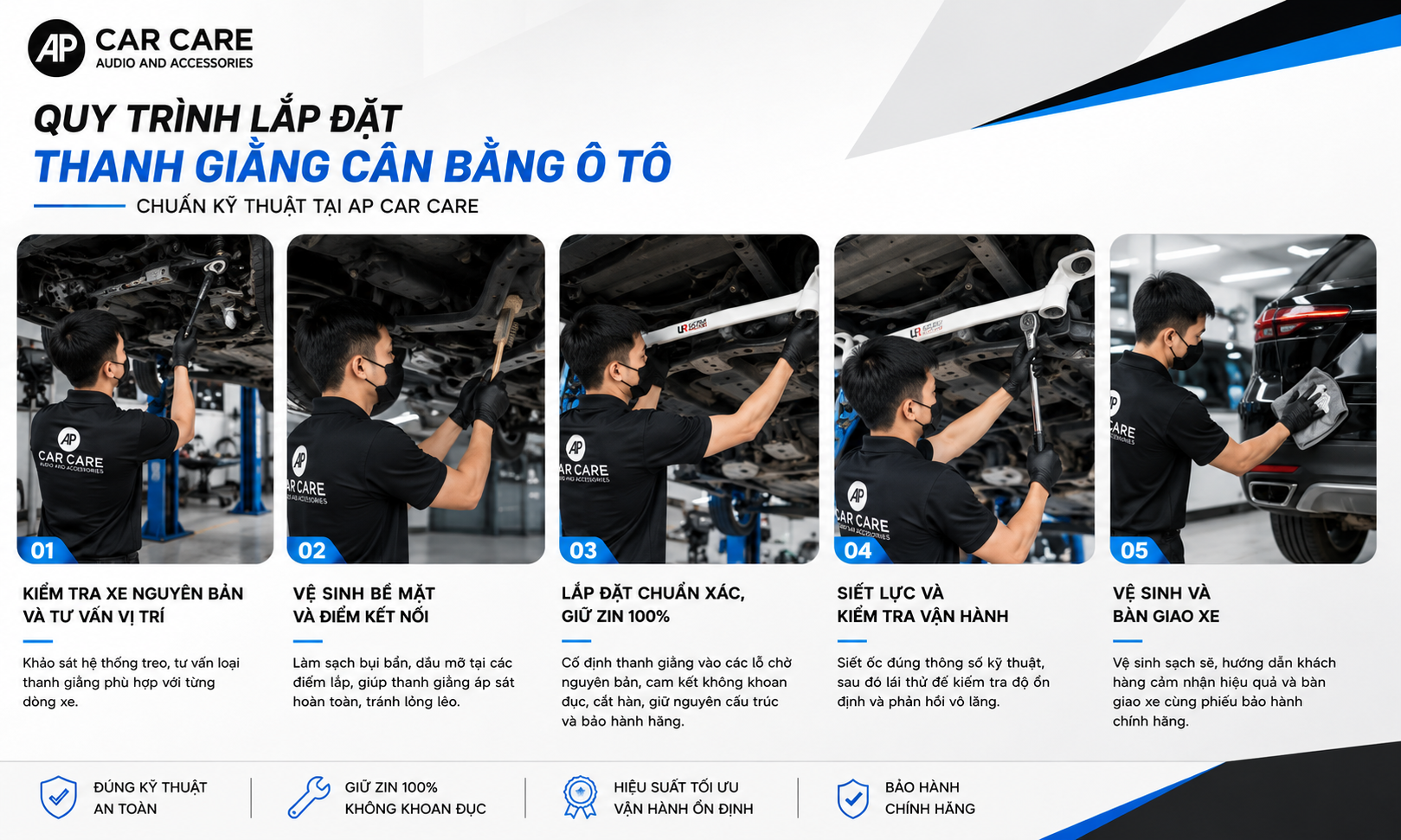 Quy trình lắp đặt thanh giằng cân bằng ô tô chuẩn kỹ thuật tại AP Car Care