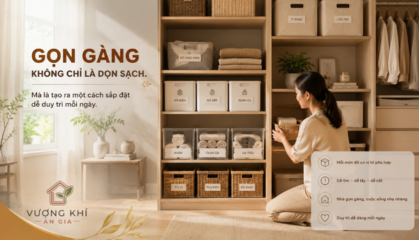 Khu vực lưu trữ trong nhà được sắp đặt khoa học giúp đồ dùng dễ tìm và dễ cất lại