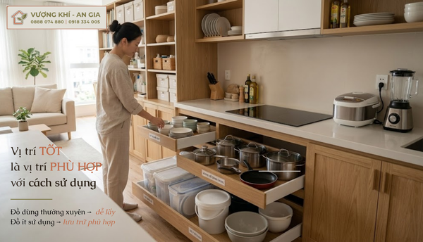 Đồ dùng trong nhà được sắp xếp theo tần suất sử dụng để thuận tiện khi lấy và cất