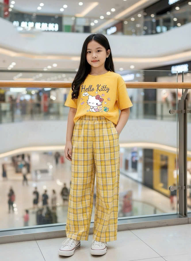 Bộ caro bé gái hình Kitty