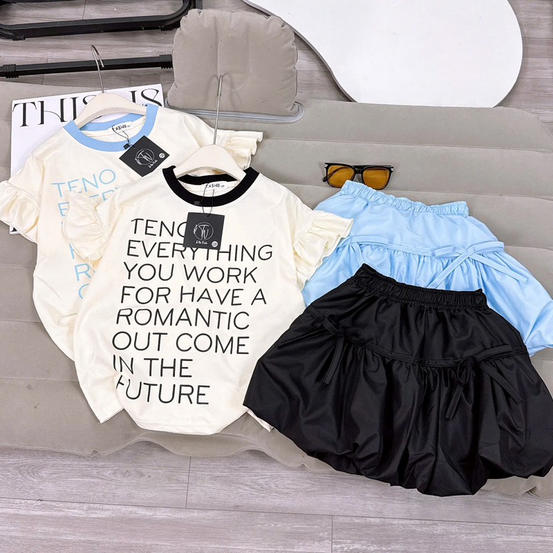 Bộ chân váy bé gái dáng bí full chữ