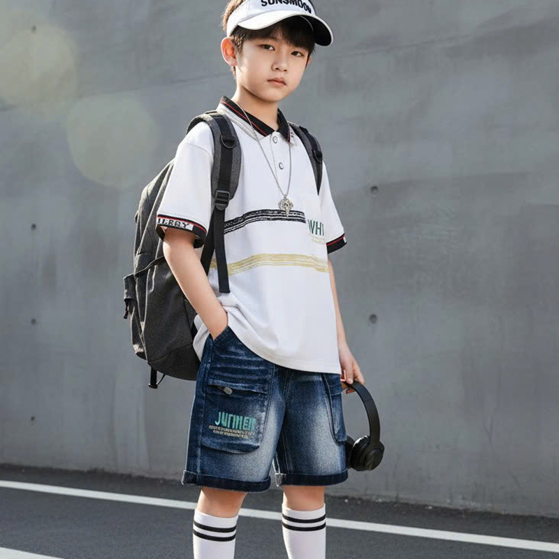 Bộ jean bé trai cổ trụ White