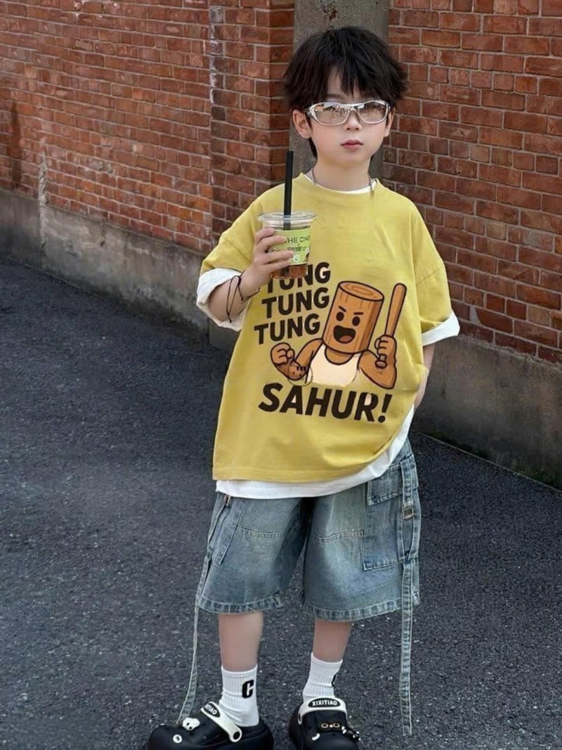 Bộ jean bé trai túi hộp Tung Tung