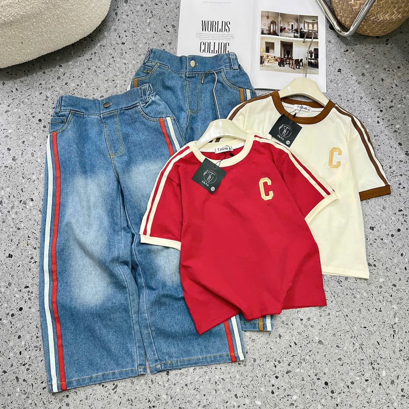 Bộ jean dài bé gái chữ C