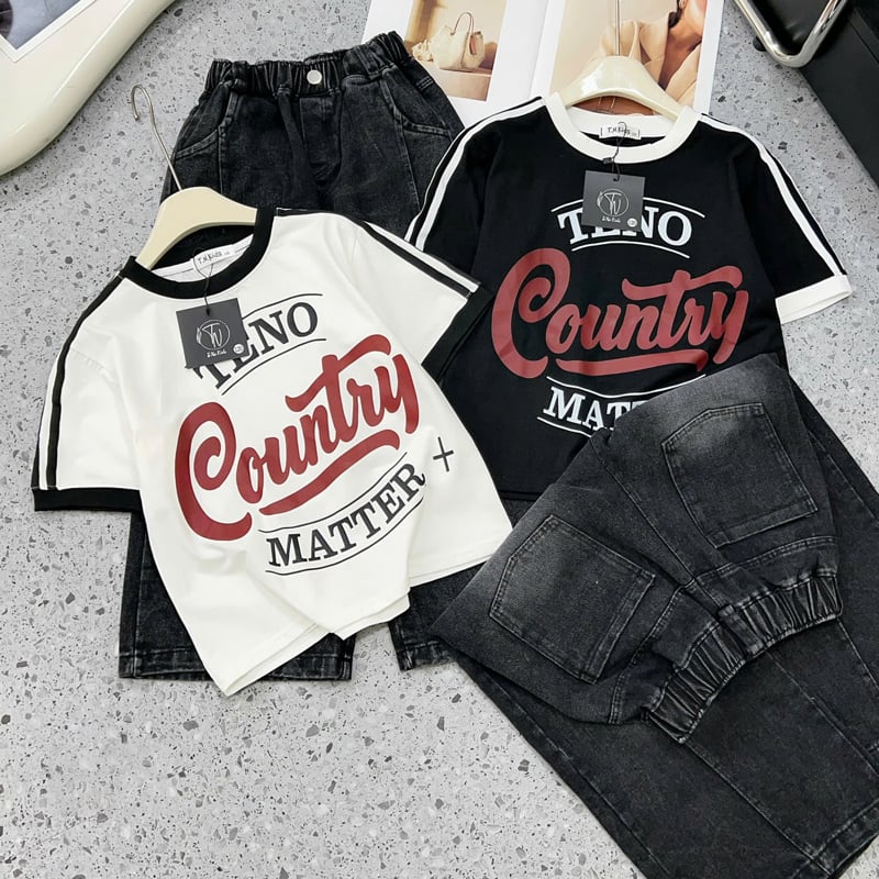 Bộ jean dài bé gái Country