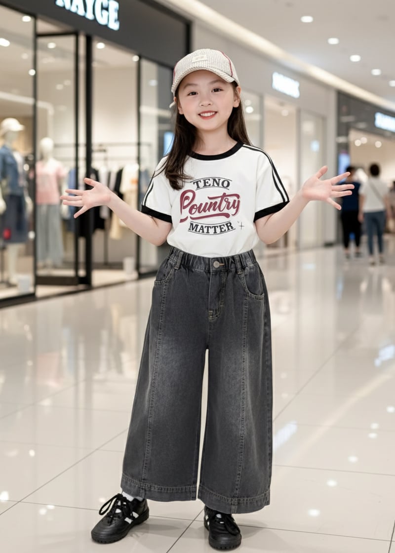 Bộ jean dài bé gái Country