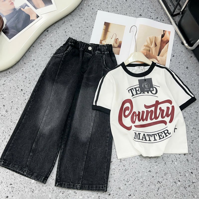 Bộ jean dài bé gái Country