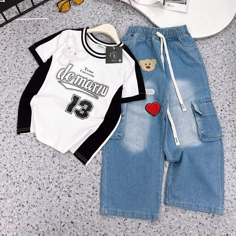 Bộ jean dài bé gái Demarzu