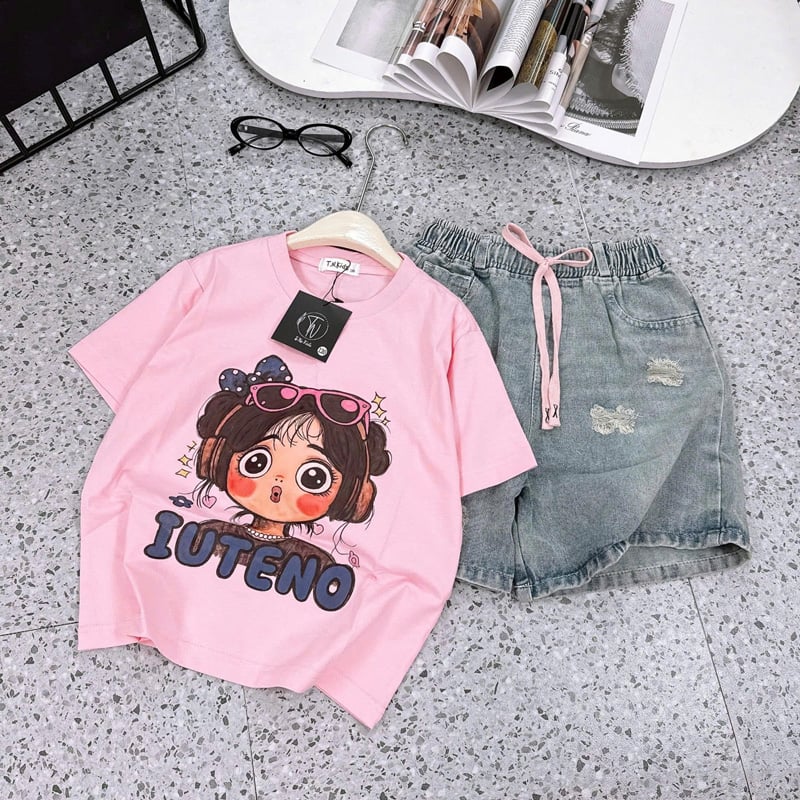 bộ jean ngố bé gái iuteno