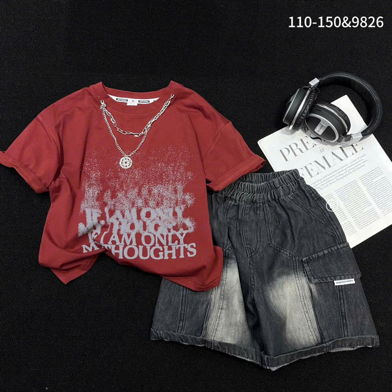 Bộ jean Quảng Châu bé trai chữ IF Only 9826