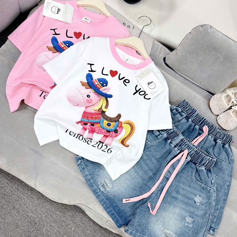 Bộ short jean bé gái ngựa nhiều màu