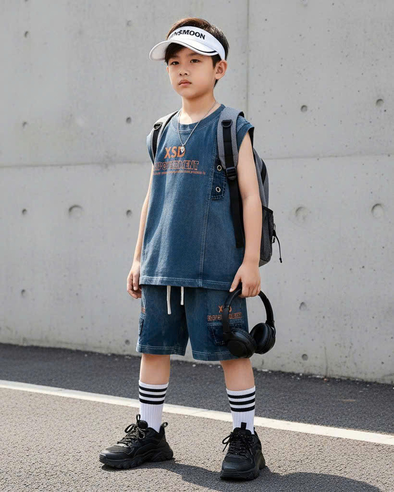 Bộ thun bé trai sát nách wash đá XSD