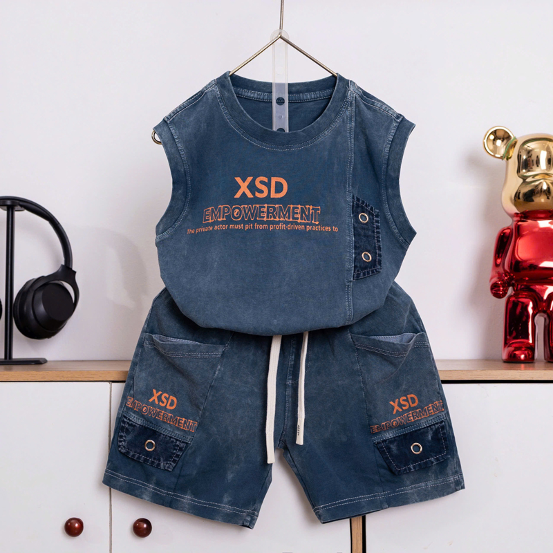 Bộ thun bé trai sát nách wash đá XSD