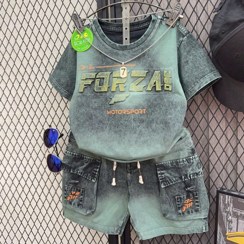 Bộ thun bé trai wash đá For