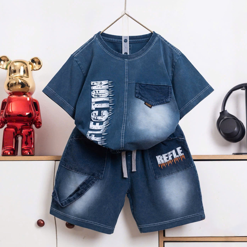 Bộ thun bé trai wash đá Refle