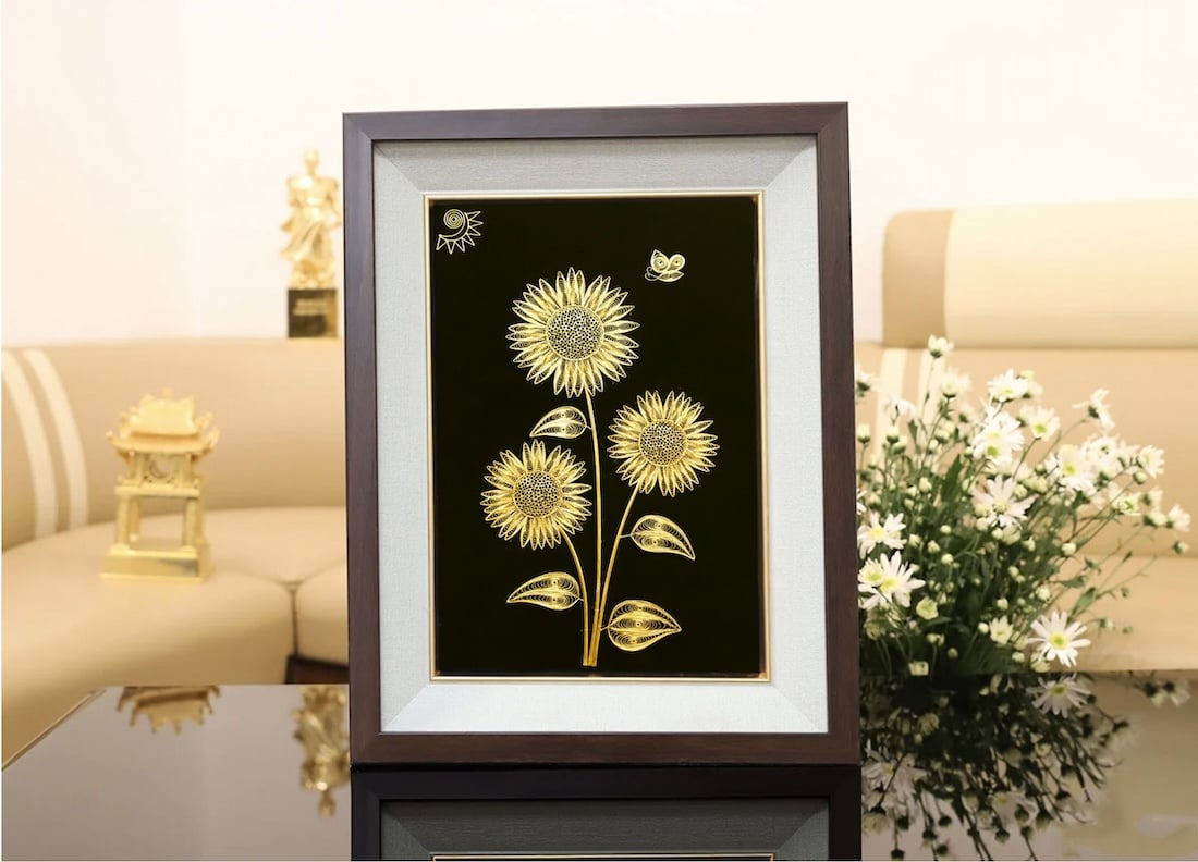 Tranh hoa hướng dương mạ vàng 24K