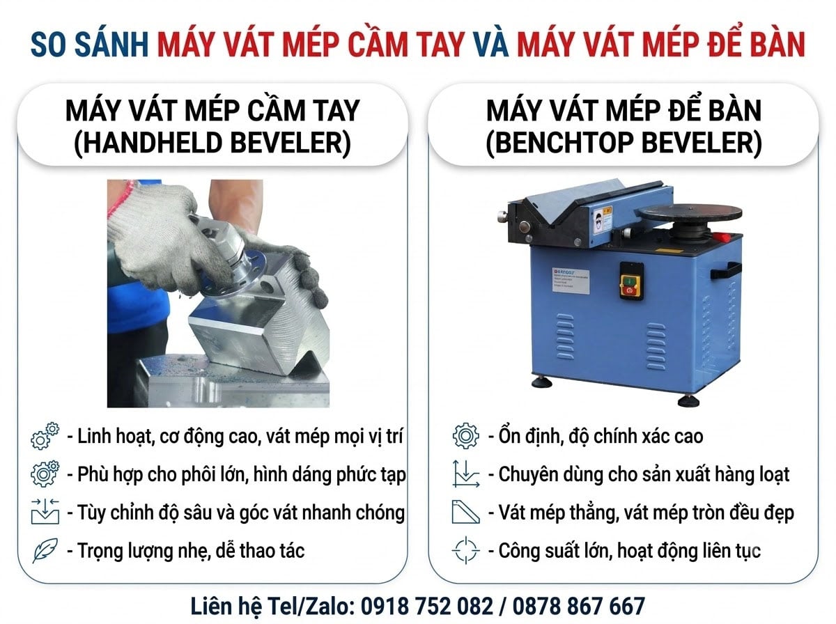 So sánh máy vát mép cầm tay và máy vát mép để bàn