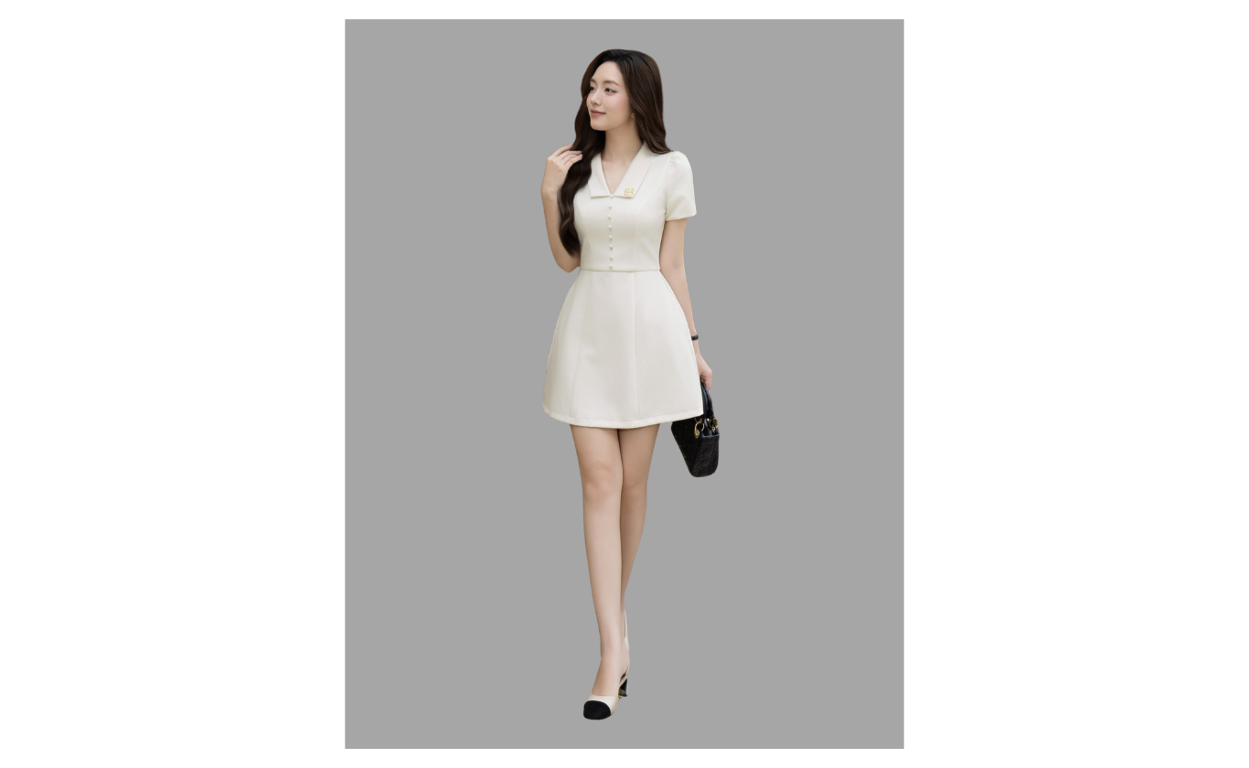 Đầm Công Sở Cotton Ngắn Cổ V - DAG23B