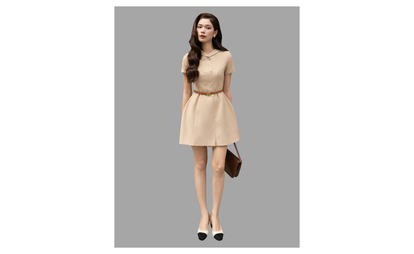 Đầm Xòe Công Sở Cotton Ngắn Cổ V - DAH23T