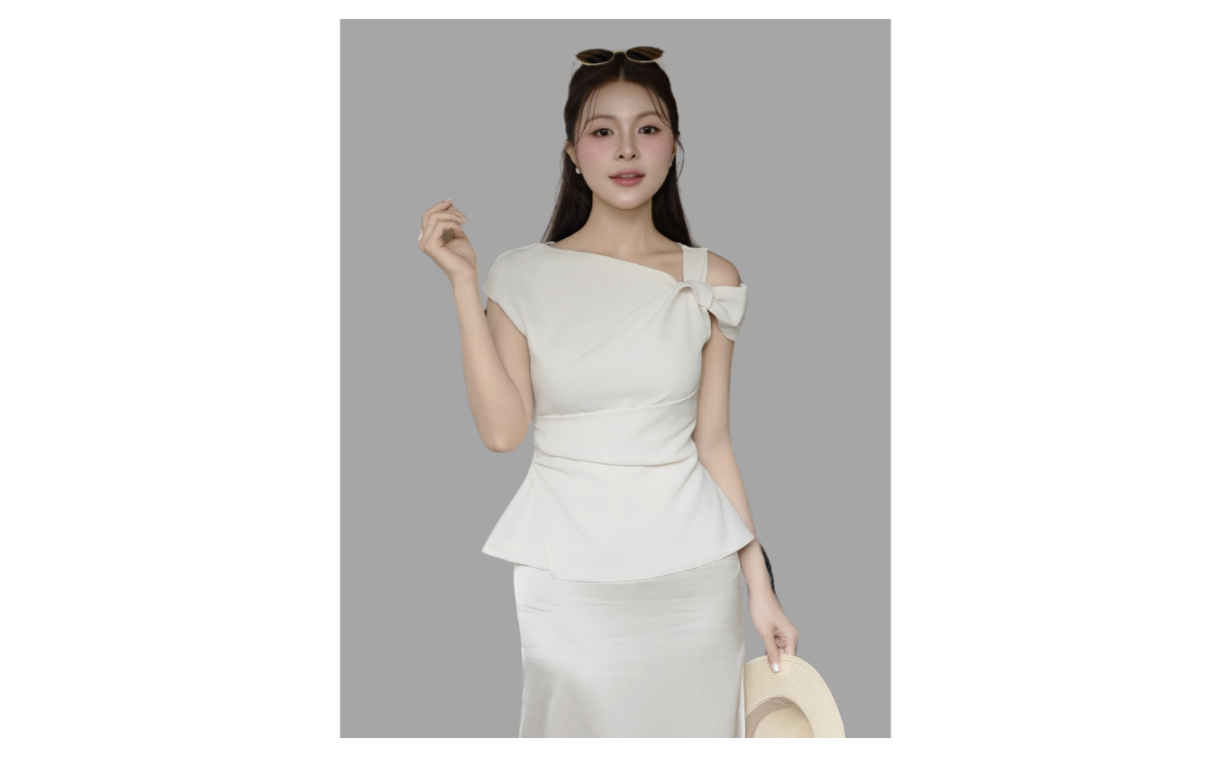 Áo kiểu dạo phố cotton, cổ xéo, trễ vai - AAF44T