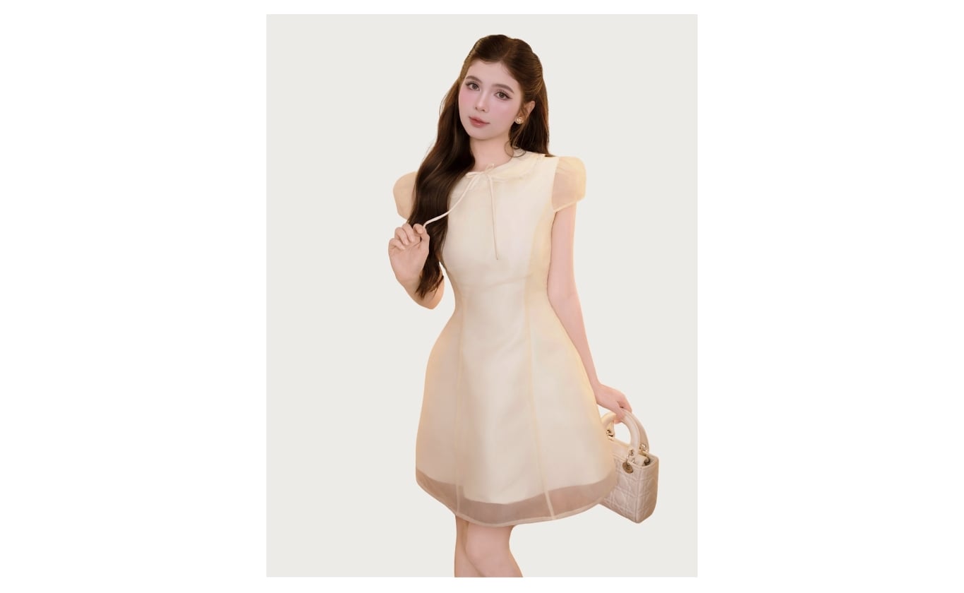 Đầm xòe tiệc ngắn cổ sen phối ren D4576D - Ảnh sản phẩm