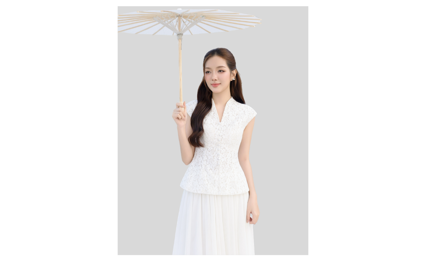 Áo kiểu tiệc ren cổ V cao AAE08A - Ảnh sản phẩm