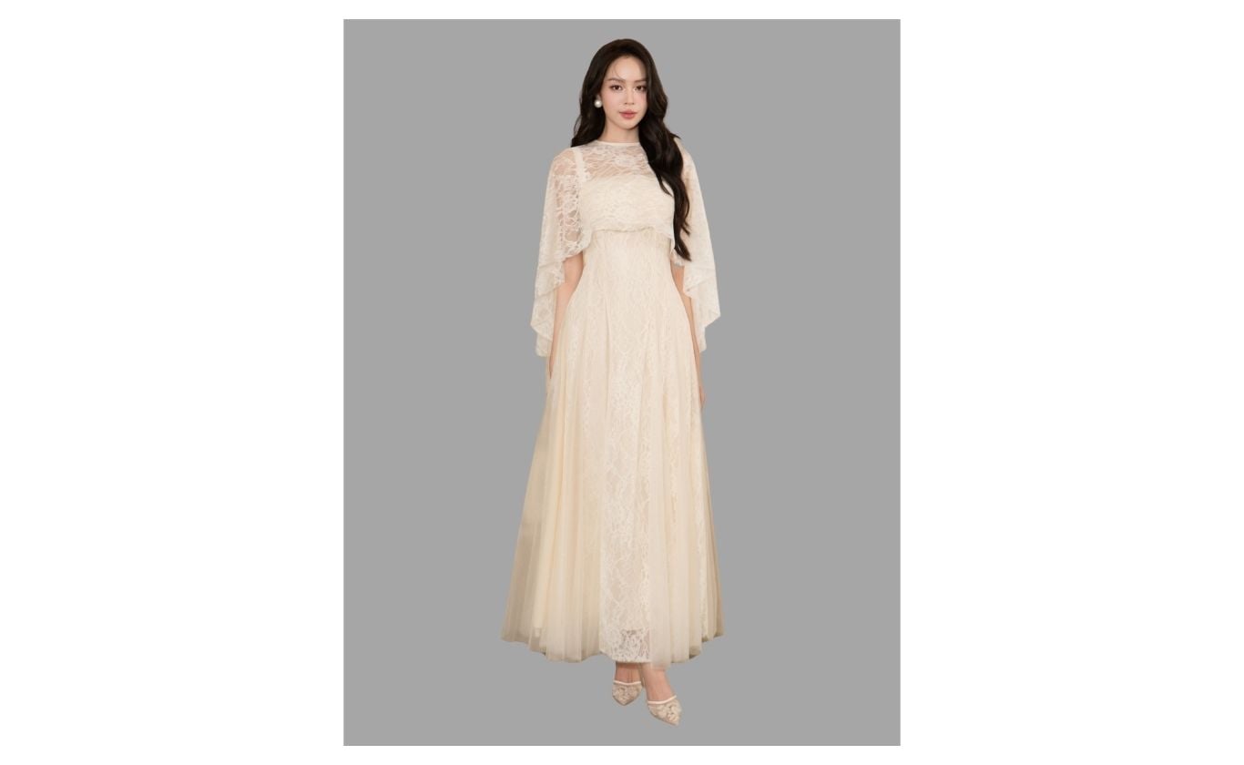 Đầm Xòe Tiệc Ren Dài 2 Dây - DAK07B