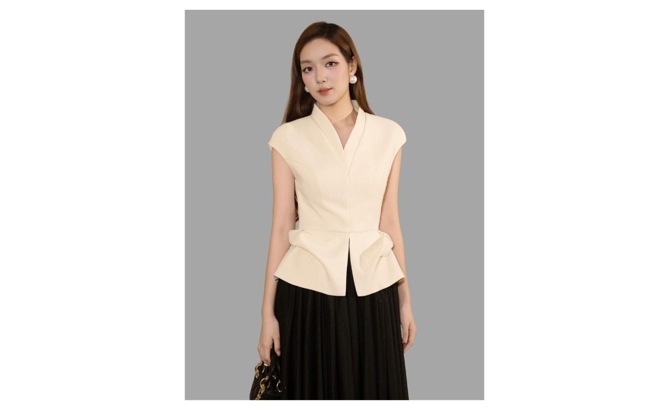 Áo Kiểu Tiệc Cotton Cổ V - AAK13B