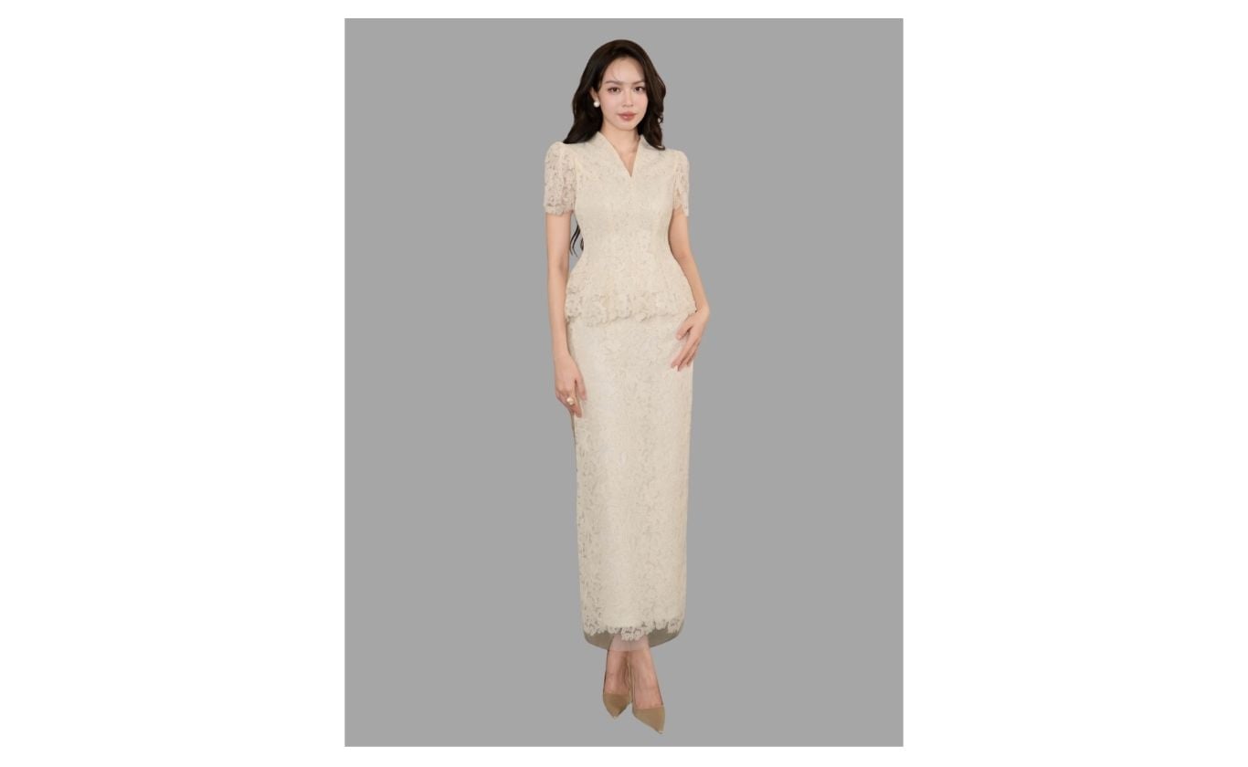 Set Tiệc Ren Dài Tay Ngắn Cổ V - KAK71V