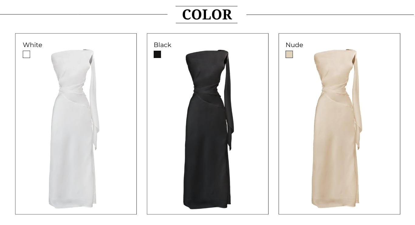Đầm tiệc lụa dài cổ xéo trễ vai D4571A - Bảng màu