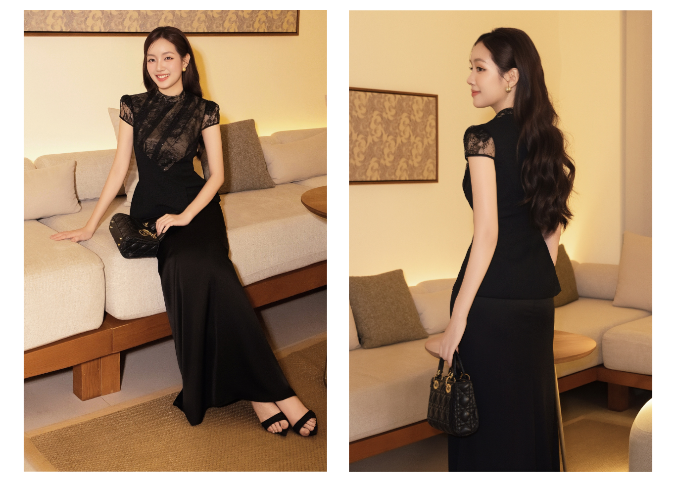Áo kiểu tiệc ren tay ngắn AAE01B - Lookbook mẫu 1