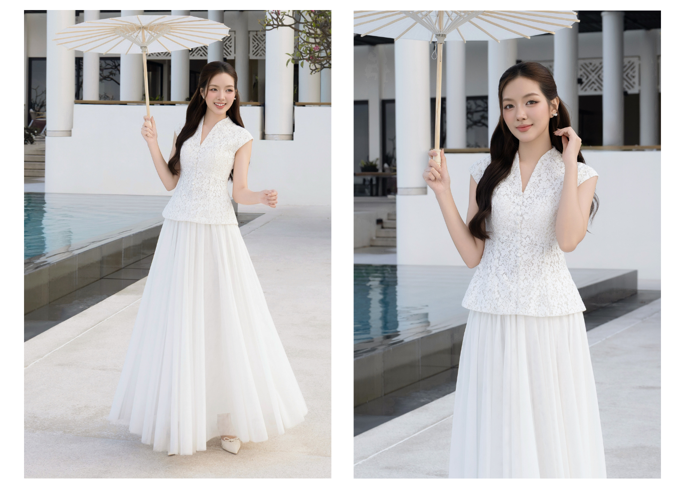 Áo kiểu tiệc ren cổ V cao AAE08A - Lookbook 1