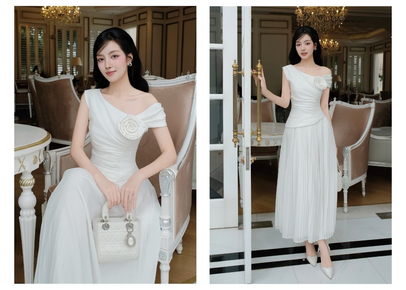 Đầm xòe tiệc thun dài kết hoa 3D DAB01A - Lookbook