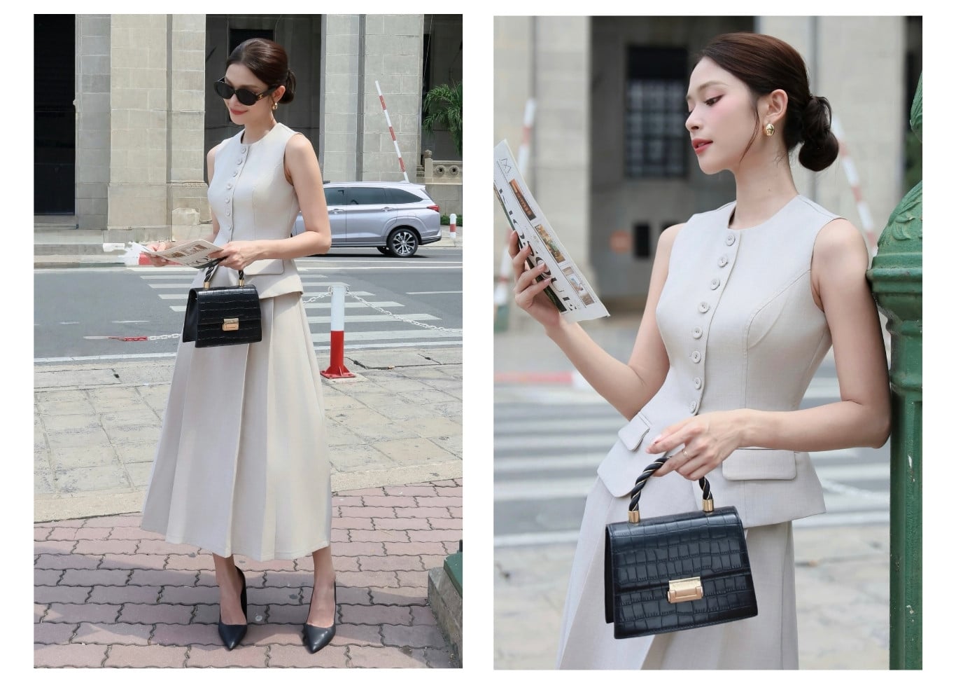 Chân váy xếp ly công sở xoè dài V4397A - Ảnh lookbook