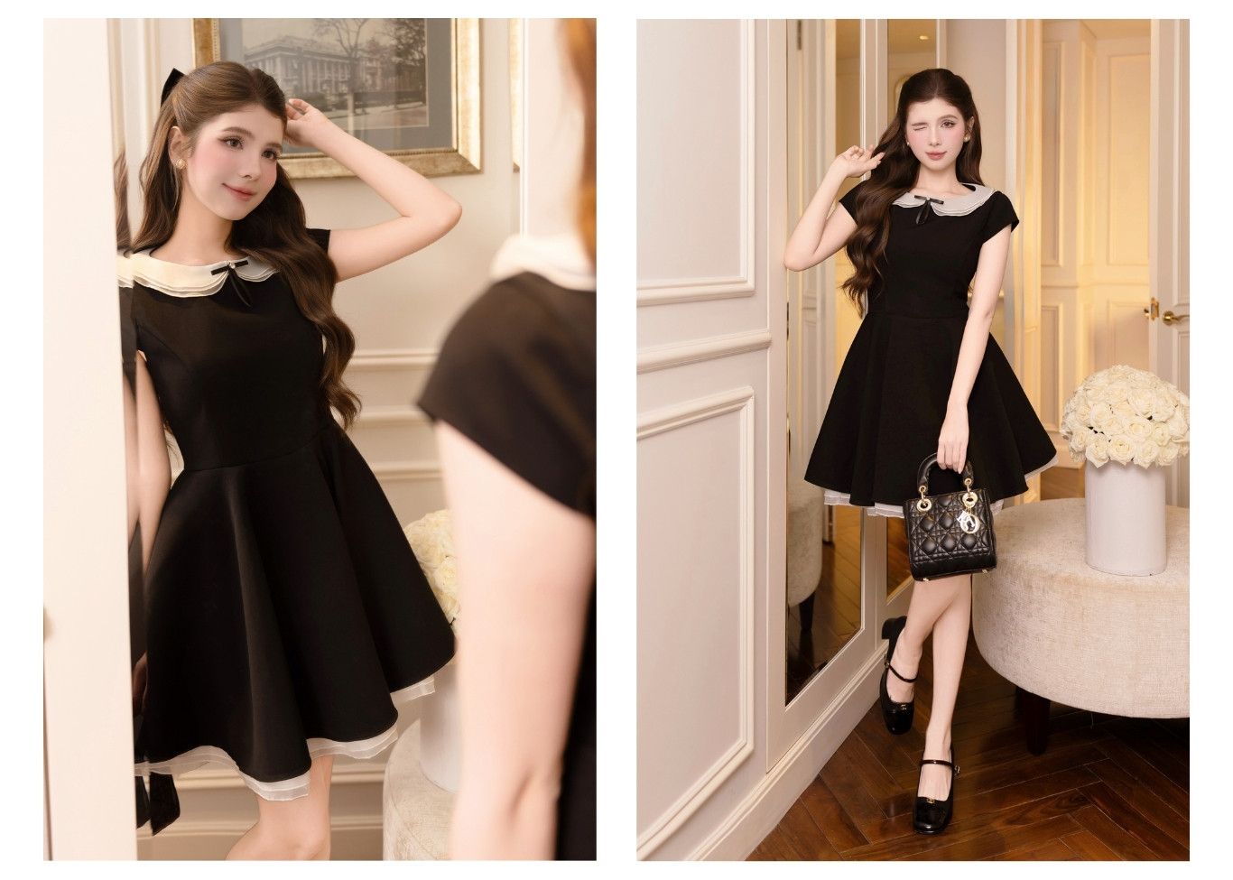 Đầm xòe 2 dây tiệc ngắn cổ sen D4578D - Ảnh lookbook