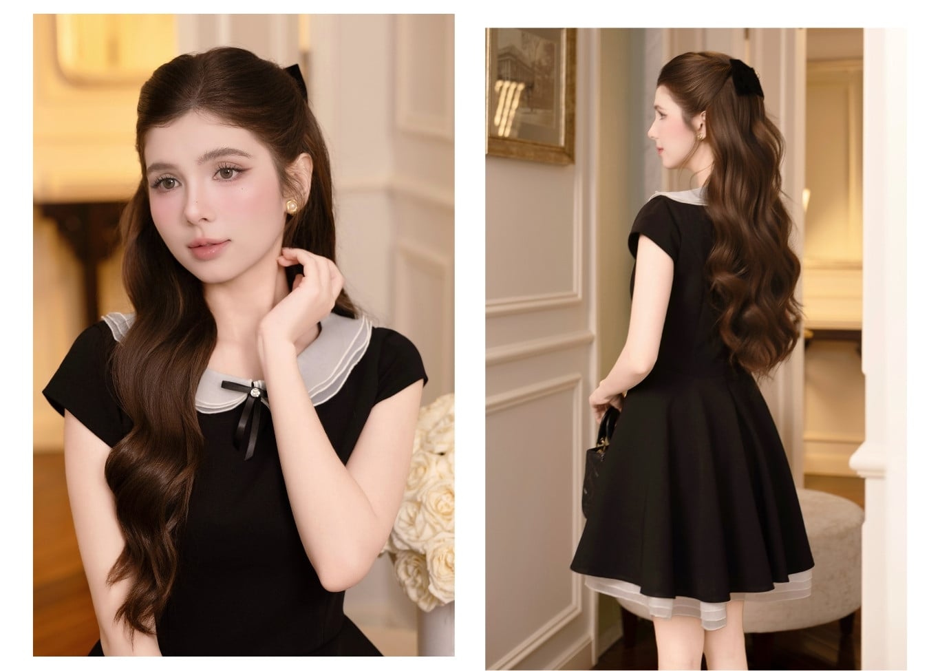 Đầm xòe 2 dây tiệc ngắn cổ sen D4578D - Ảnh lookbook