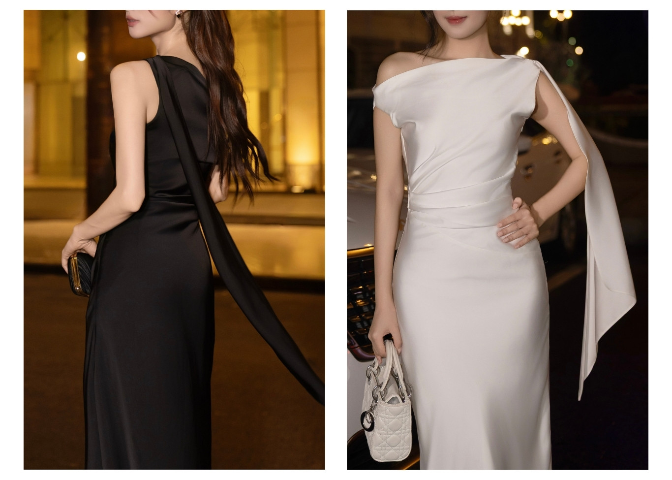 Đầm tiệc lụa dài cổ xéo trễ vai D4571A - Ảnh lookbook