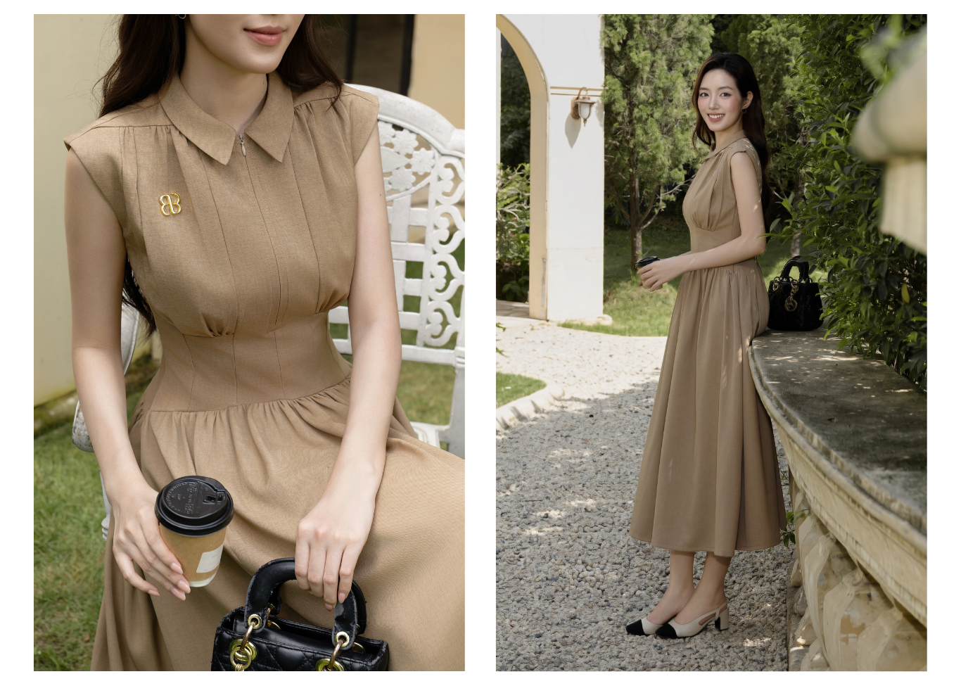 Đầm công sở kaki dài cổ sơ mi - DAG21B