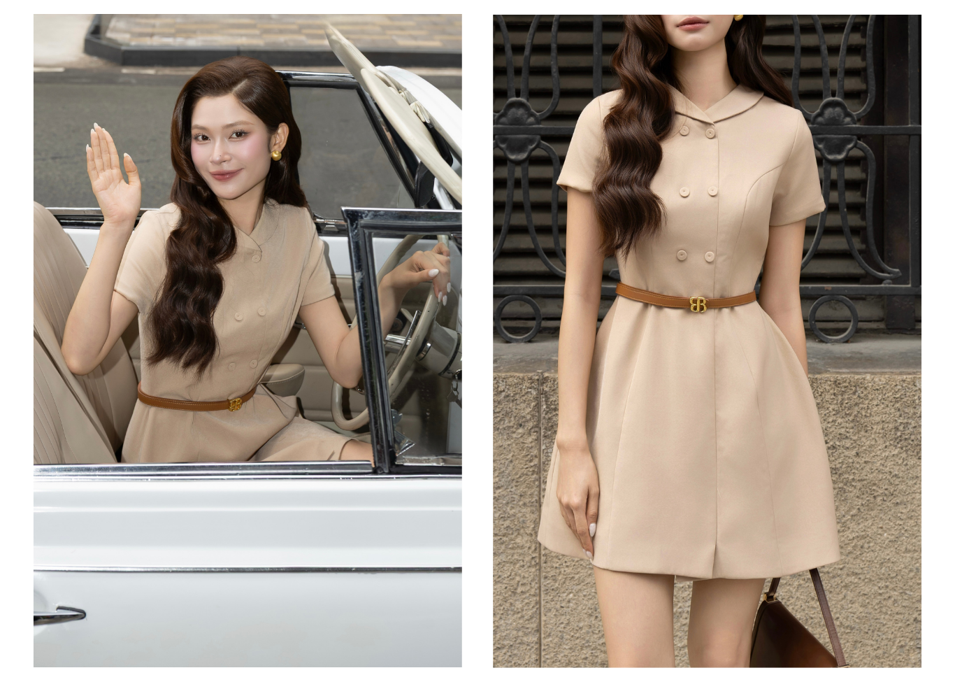 Đầm Xòe Công Sở Cotton Ngắn Cổ V - DAH23T