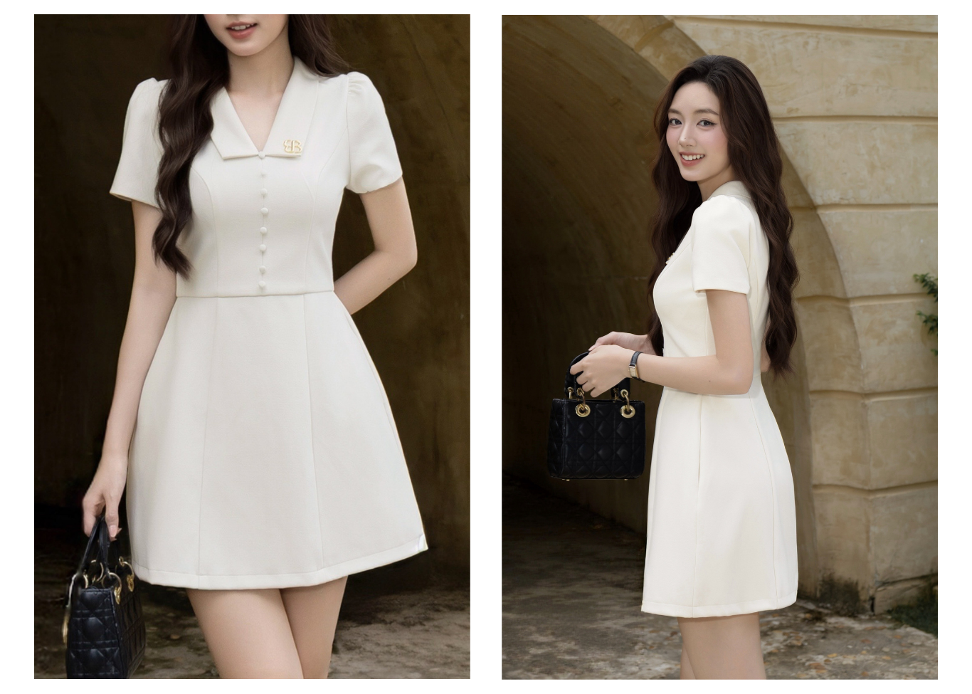 Đầm Công Sở Cotton Ngắn Cổ V - DAG23B