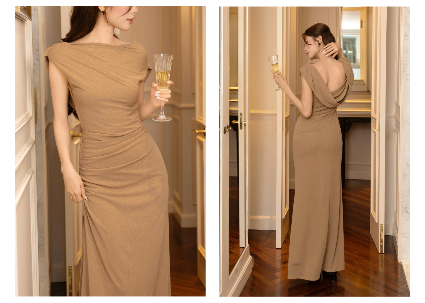 Đầm body tiệc thun dài cổ thuyền DAF04T