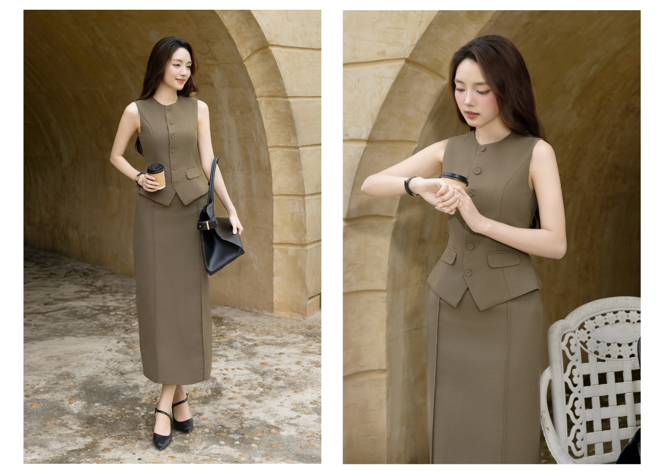 Áo Gile Công Sở Linen Dài - AAG44A