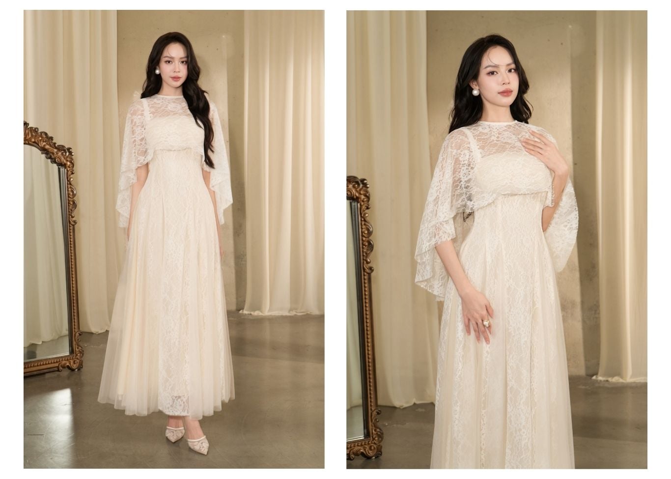 Đầm Xòe Tiệc Ren Dài 2 Dây - DAK07B